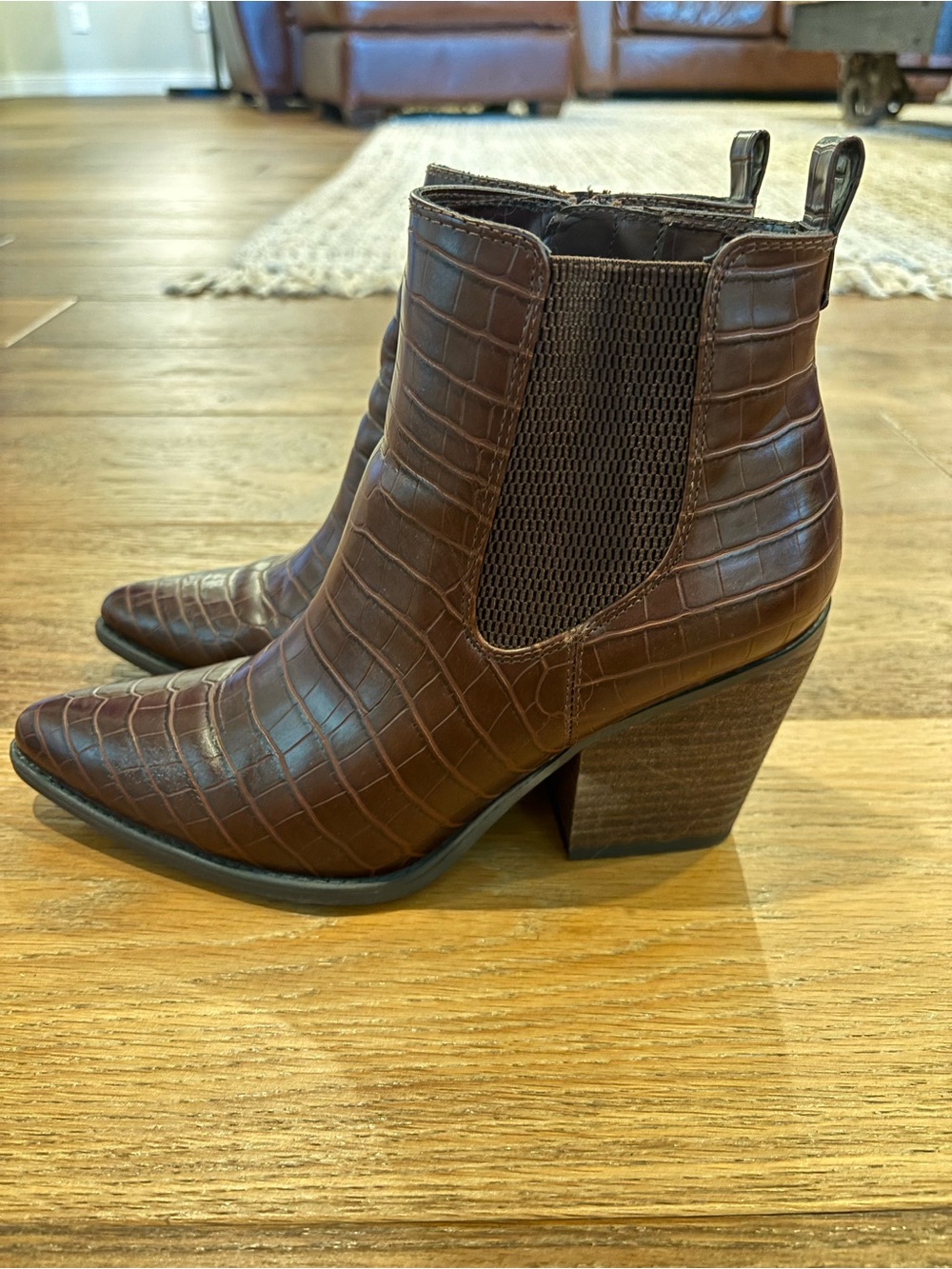 SOUL Naturalizer Micah Ankle Boot Boots Brown Croc Ladies Women's Sz 9 M